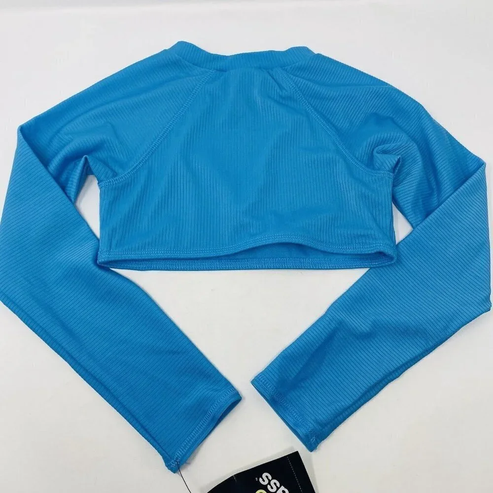 Art Class Girls Size Small 6/7 Cyber Long Sleeve Swim Top in Blue Turquoise 2439